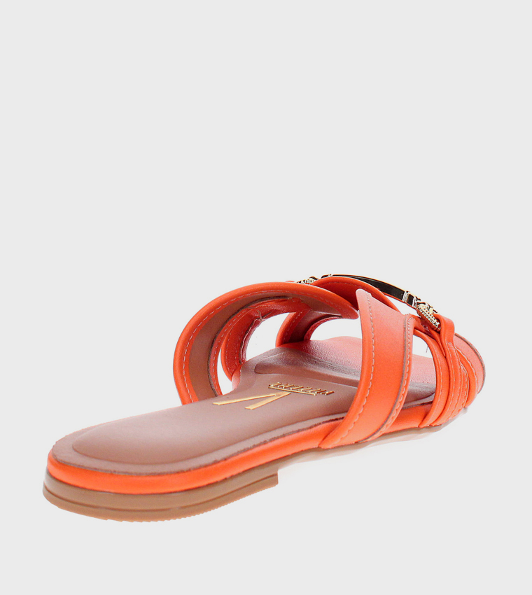 Metal Accent Square Toe Flat Sandals
