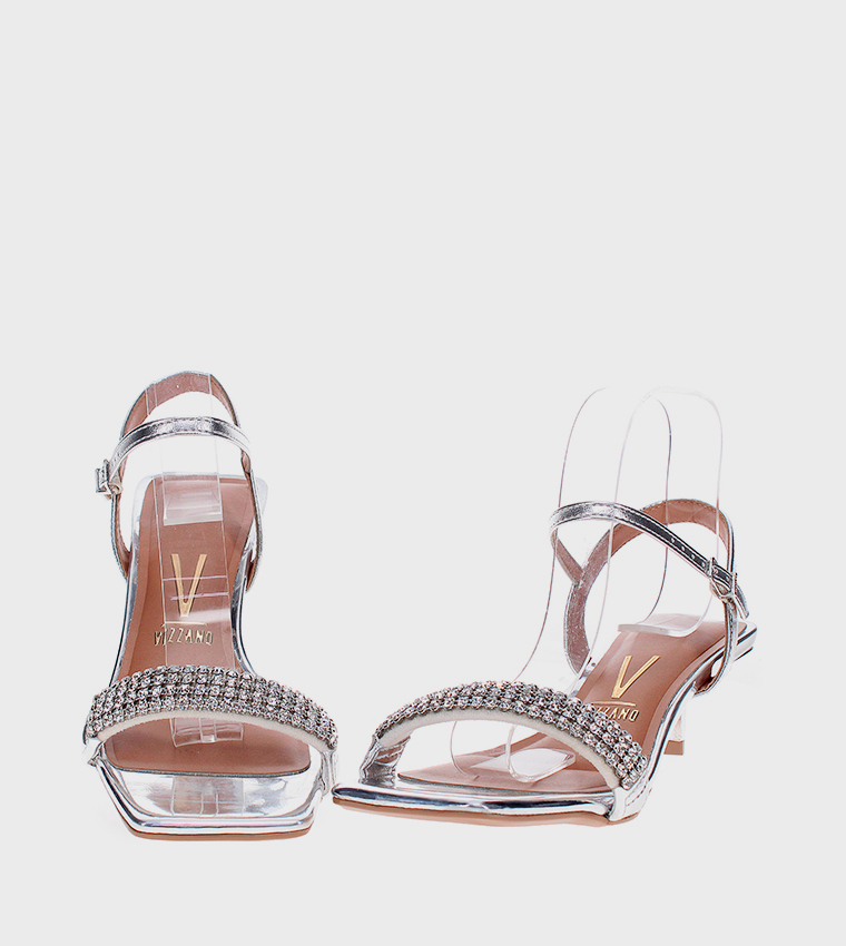 Embellished Square Toe Heel Sandals