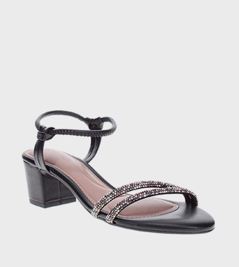 EUDORA Embellished Ankle Strap Heeled Sandals