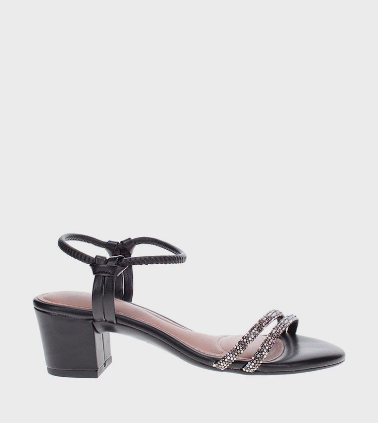 EUDORA Embellished Ankle Strap Heeled Sandals