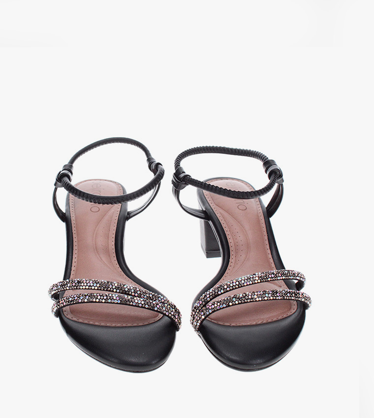 EUDORA Embellished Ankle Strap Heeled Sandals