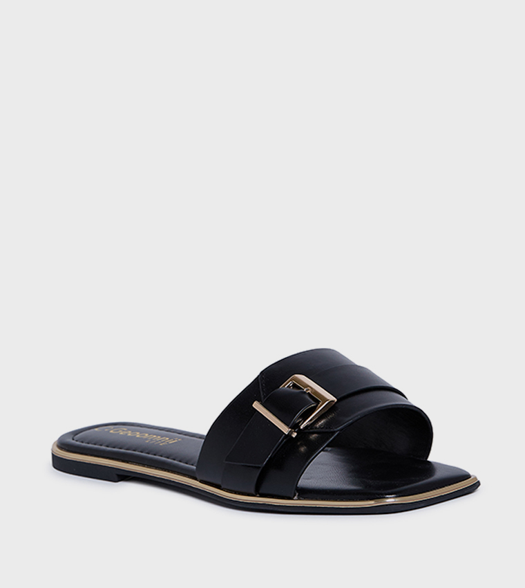 PEALOMEA Solid Buckle Detail Flat Sandals