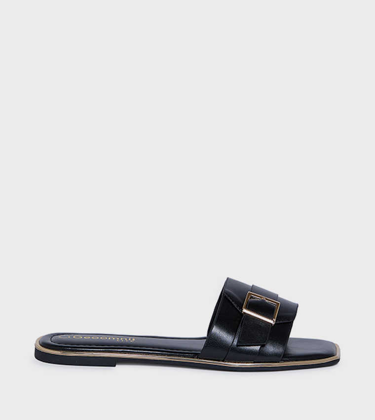 PEALOMEA Solid Buckle Detail Flat Sandals
