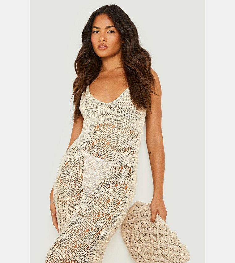 Buy Boohoo Crochet Scallop Scoop Beach Dress In White | 6thStreet Kuwait