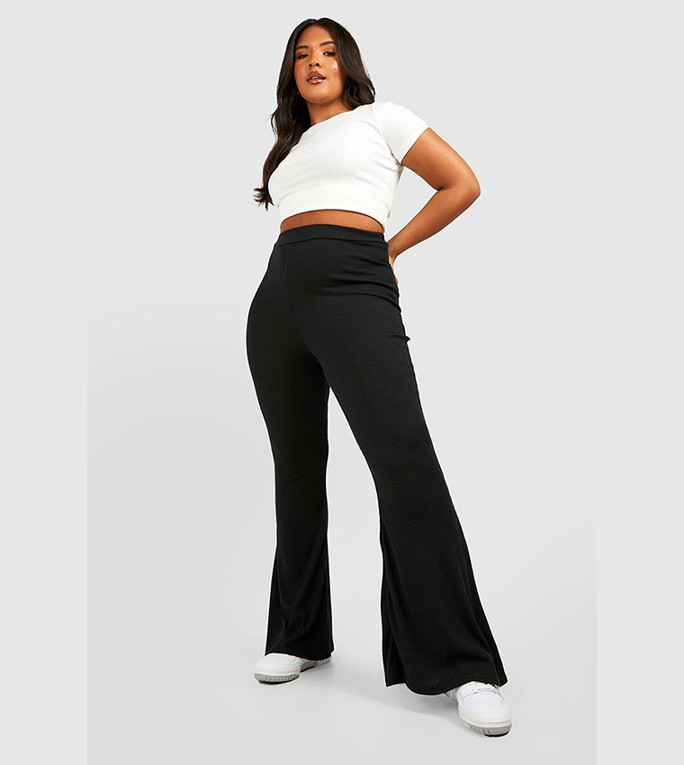 Basic Ribbed Flare Trousers