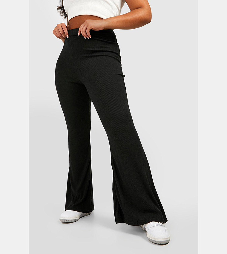 Basic Ribbed Flare Trousers