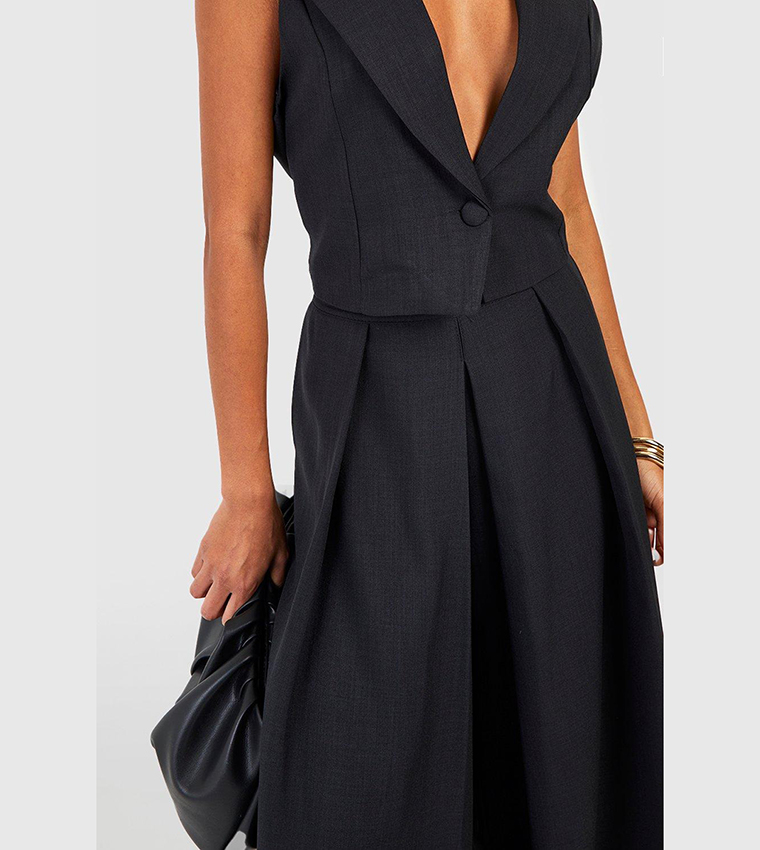 Linen Look Pleat Front Wide Leg Tailored Trousers
