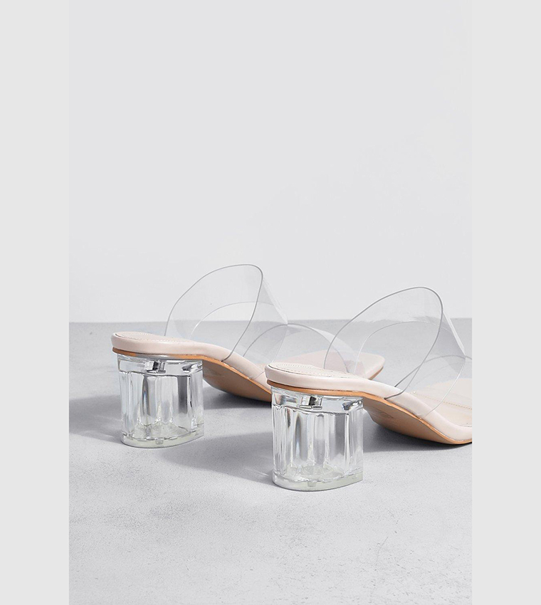 Clear Double Strap Block Heel Sandals