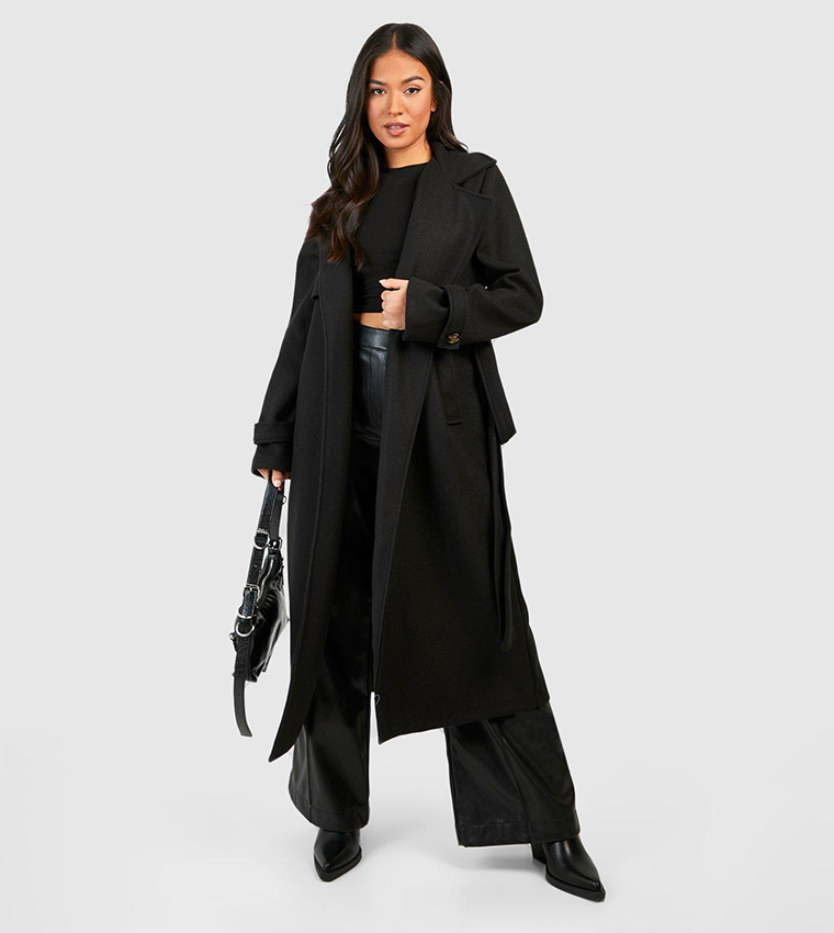 معطف ترنش صوف بحزام 