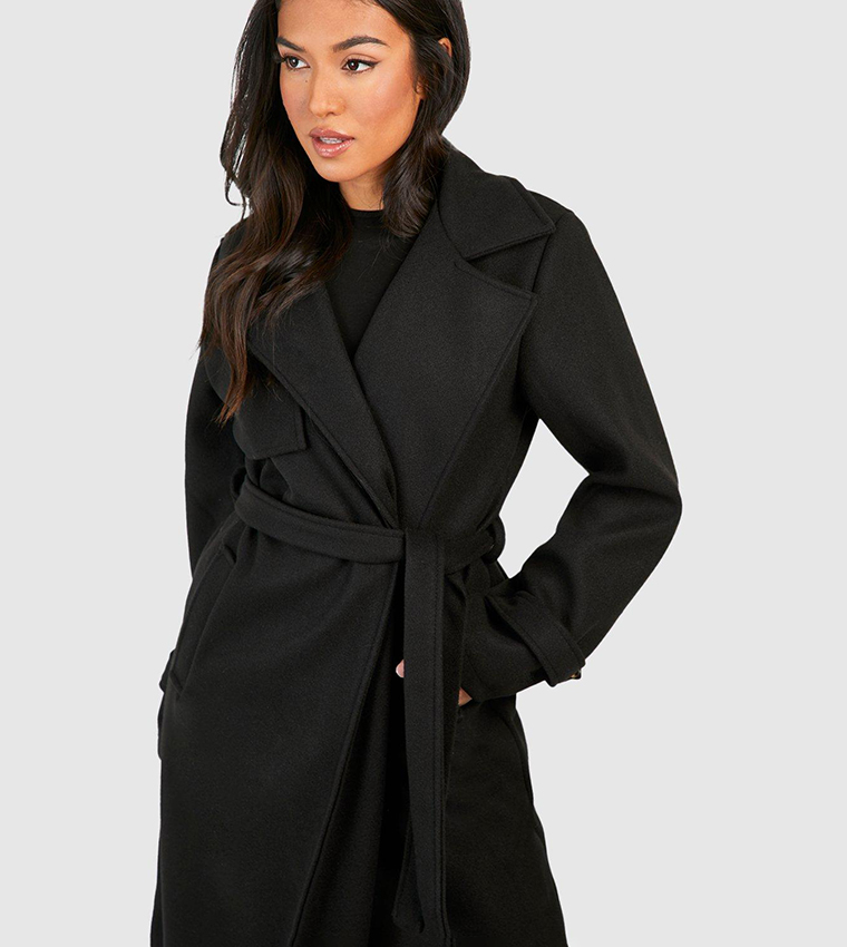 معطف ترنش صوف بحزام 