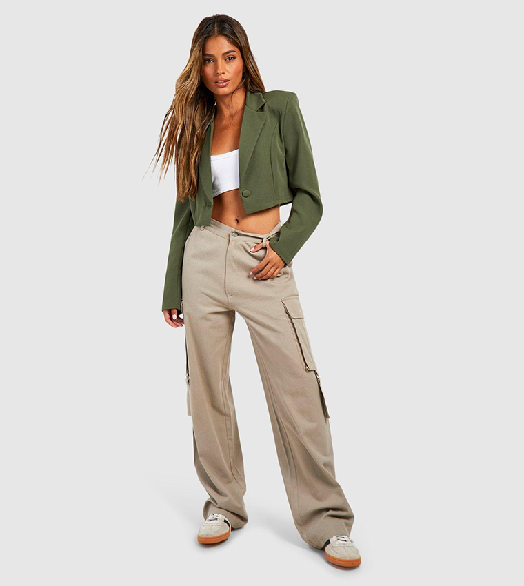 Basic Woven Single Button Crop Blazer