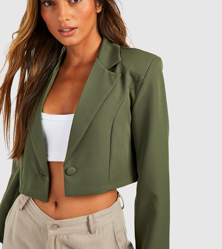Basic Woven Single Button Crop Blazer