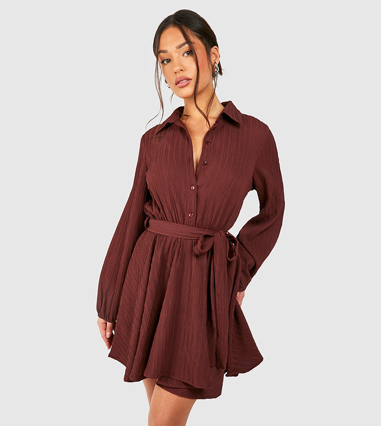 Petite Crinkle Skater Shirt Dress