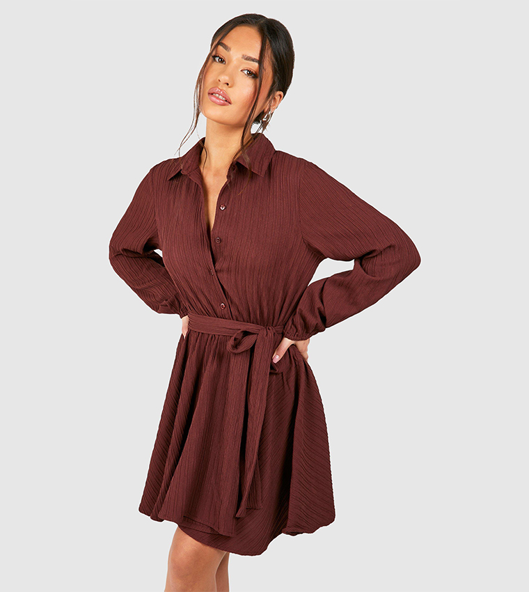 Petite Crinkle Skater Shirt Dress