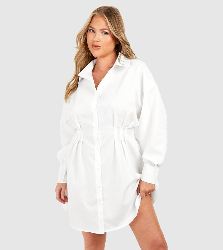 Plus Cinched In Waist Shirt Dress