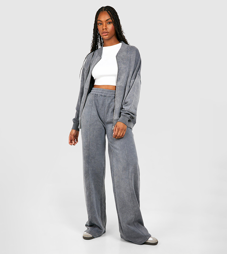 Tall Acid Wash Bomber Tracksuit Set