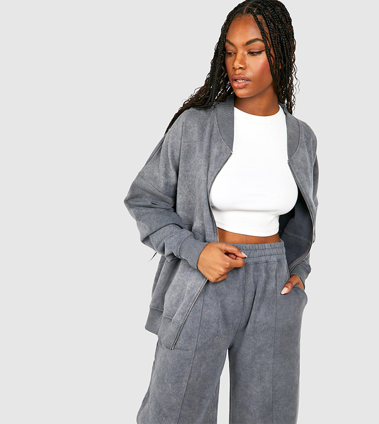 Tall Acid Wash Bomber Tracksuit Set