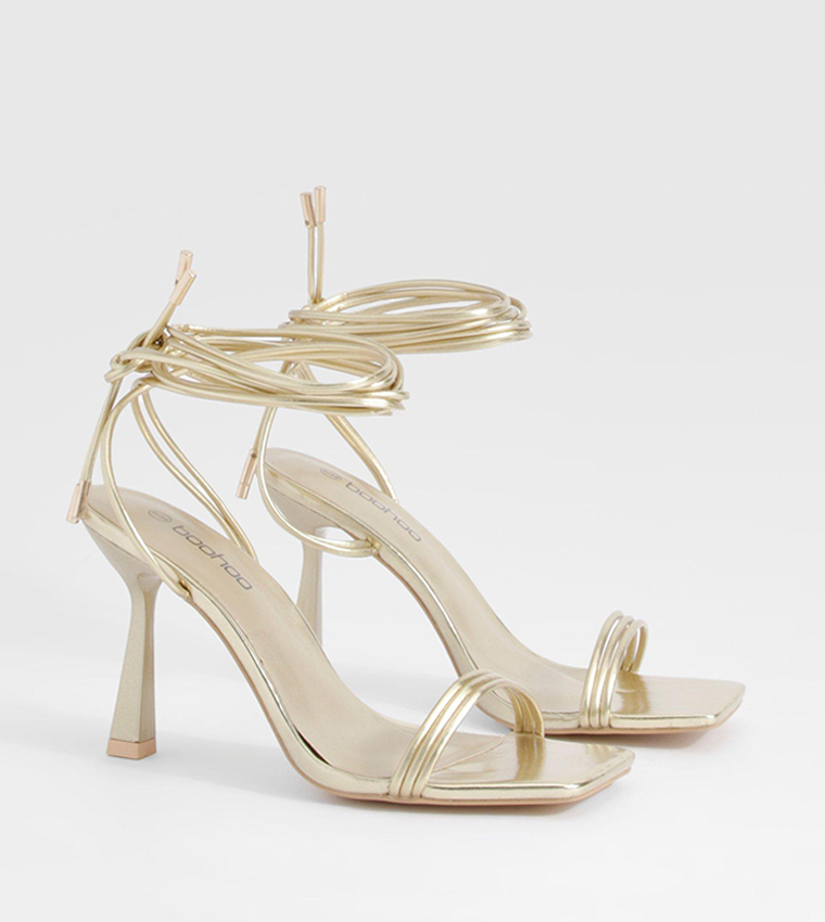 Triple Strap Wrap Up Heel Sandals