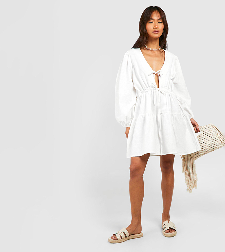 Linen Tie Front Mini Dress