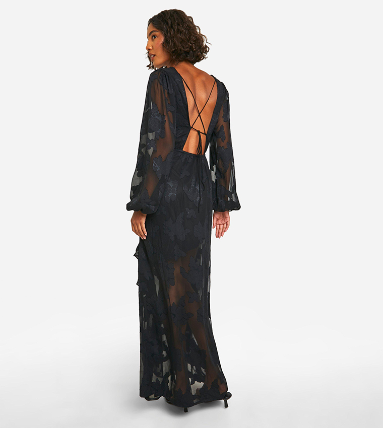 Tall Burnout Floral Frill Detail Maxi Dress