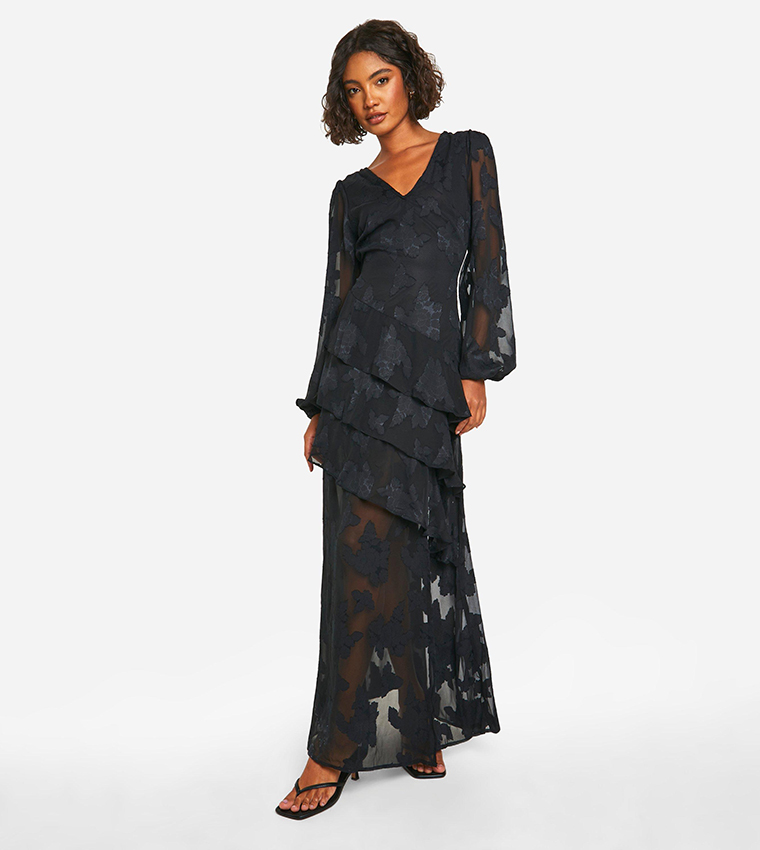 Tall Burnout Floral Frill Detail Maxi Dress