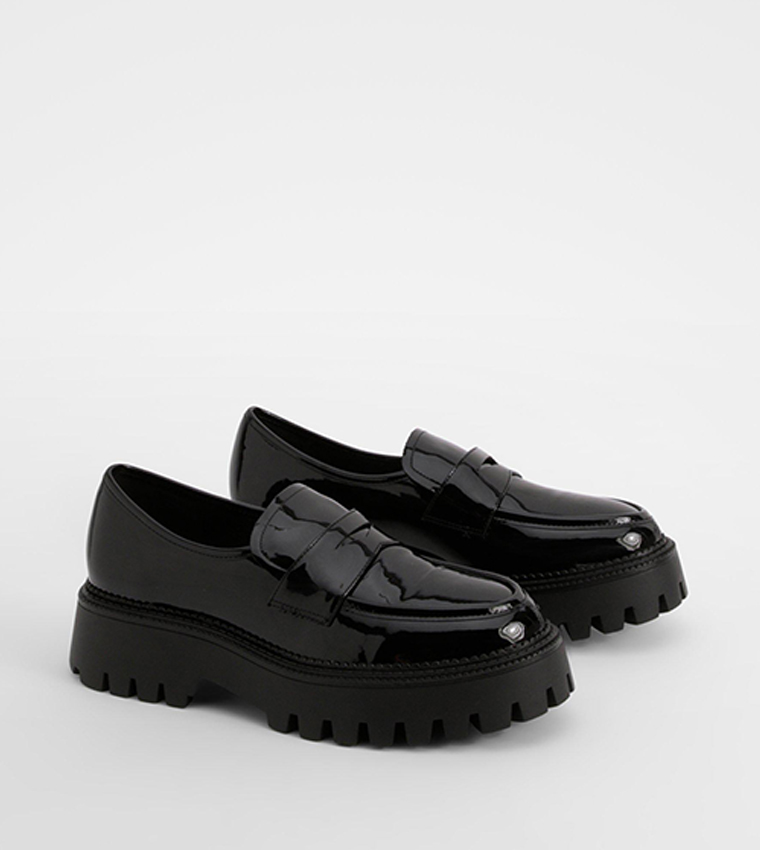Wide Fit Patent Chunky Sole Loafers