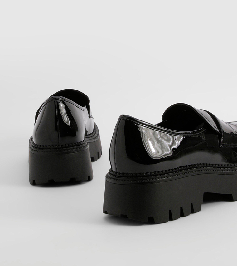 Wide Fit Patent Chunky Sole Loafers