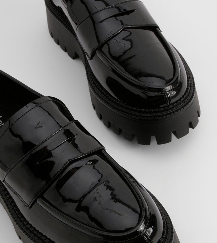Wide Fit Patent Chunky Sole Loafers