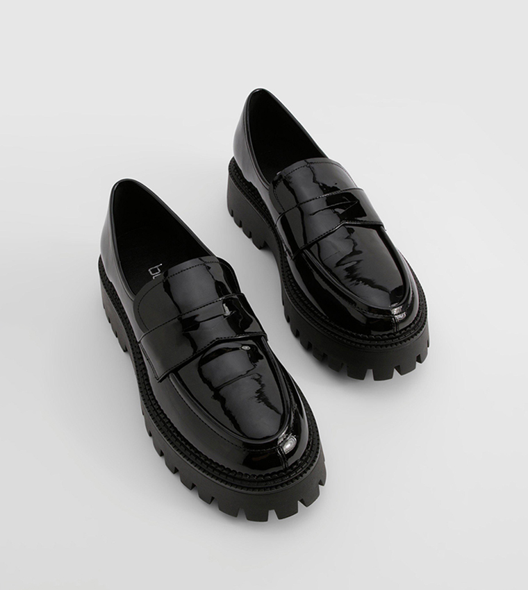 Wide Fit Patent Chunky Sole Loafers