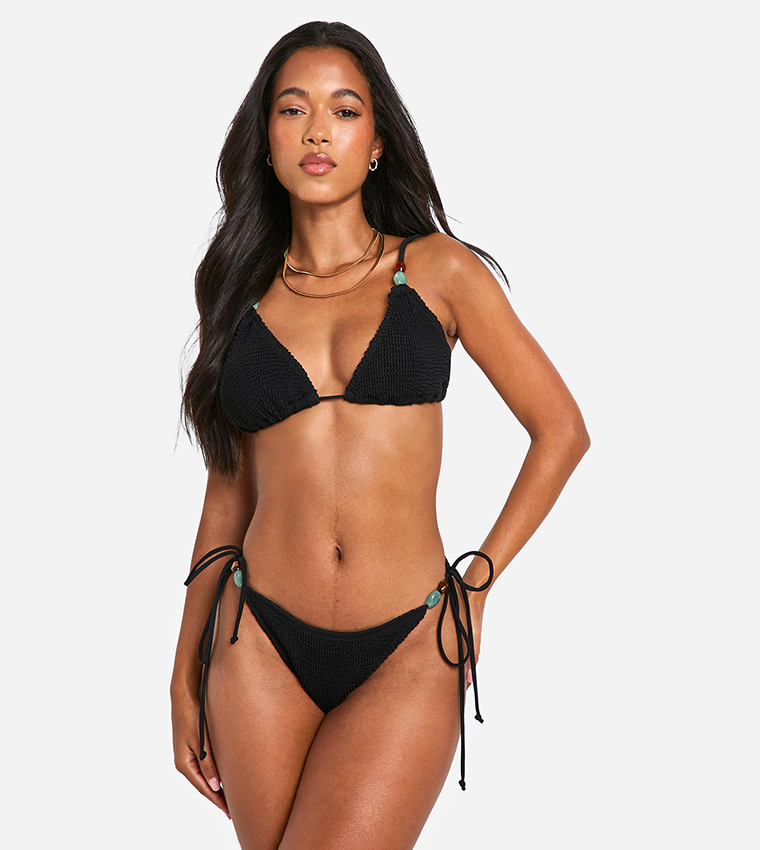 Crinkle Stone Trim Triangle Bikini Top