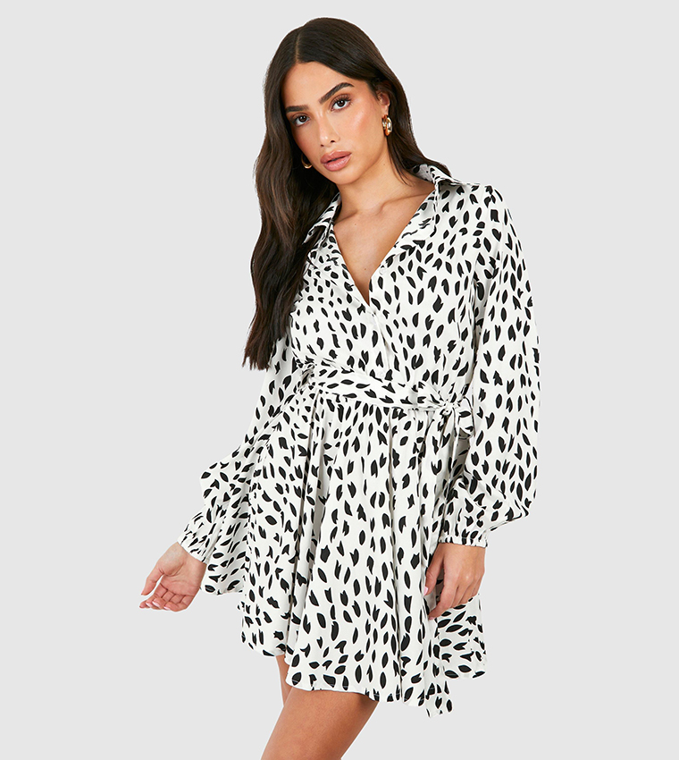 Petite Smudge Print Skater Shirt Dress