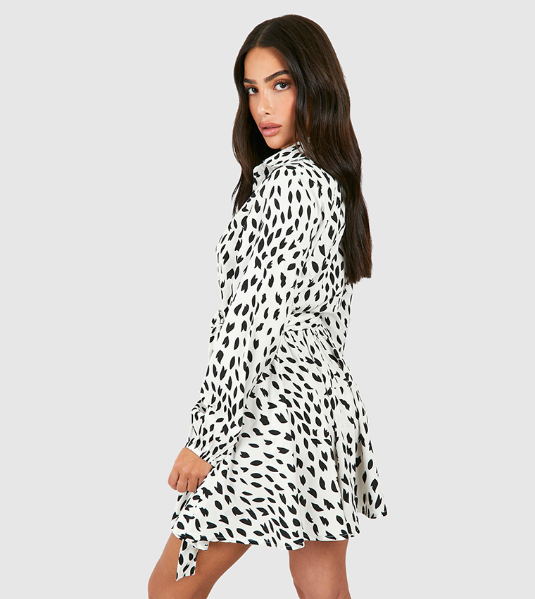 Petite Smudge Print Skater Shirt Dress