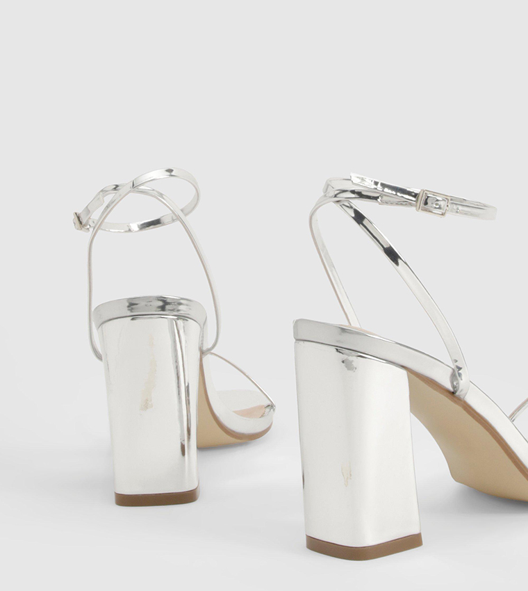 Metallic Patent Two Part Block Heel Sandals