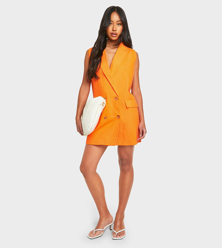 orange sleeveless blazer dress Red Orange Petite Satin Back Crepe Sleeveless Tuxedo Tailored Wrap Mini Dress