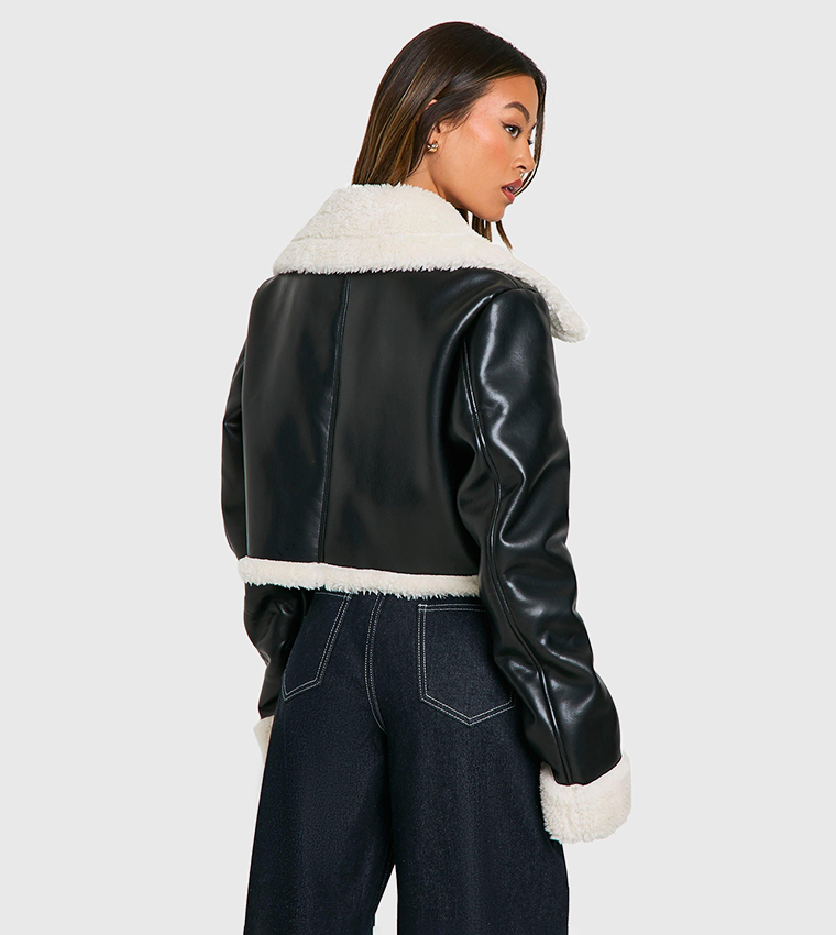 Tall Faux Fur Lined Cropped Leather Jacket