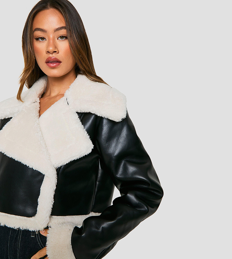 Tall Faux Fur Lined Cropped Leather Jacket