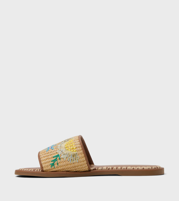HANAMI Embroidered Straw Flat Sandals