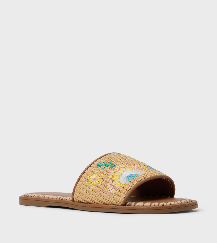 HANAMI Embroidered Straw Flat Sandals