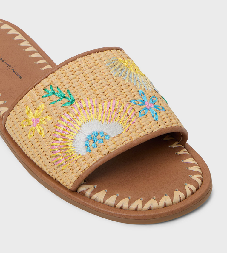 HANAMI Embroidered Straw Flat Sandals