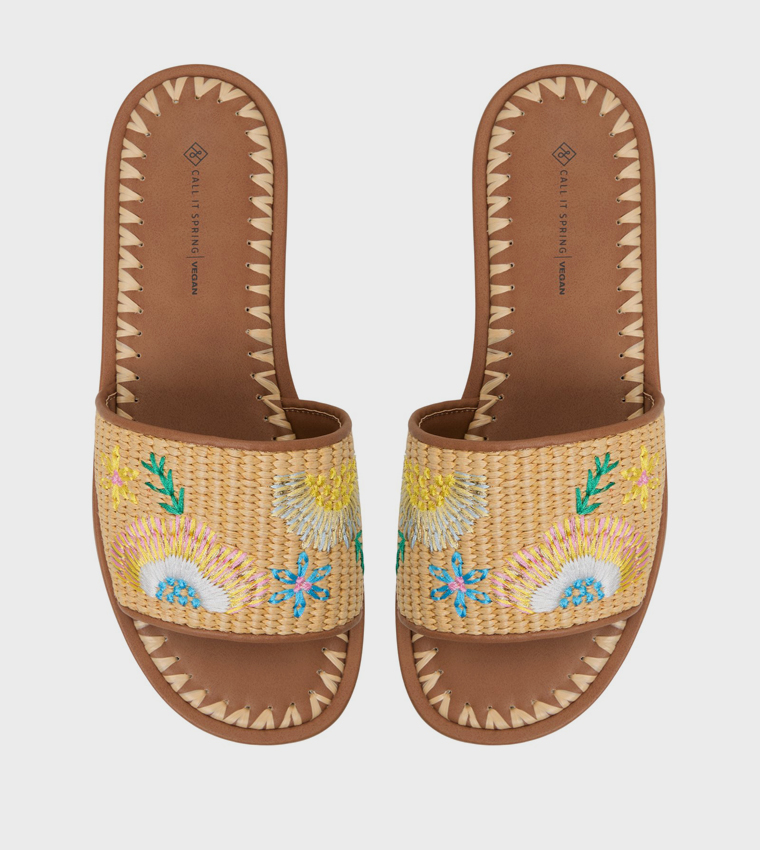 HANAMI Embroidered Straw Flat Sandals