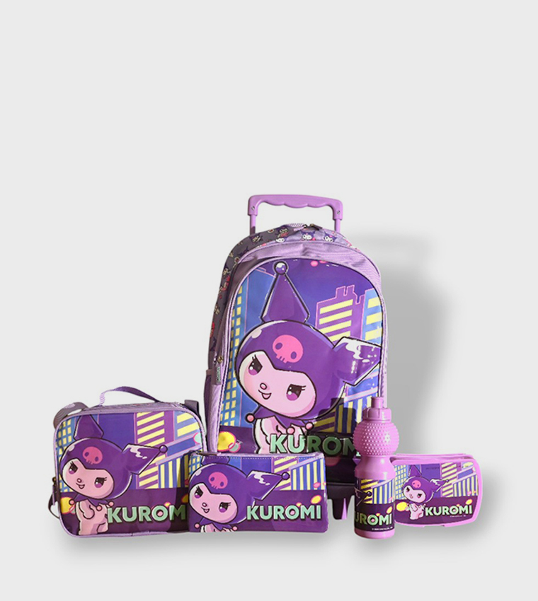 Kuromi Themed 5-Piece 18" Trolley School Bag Set
