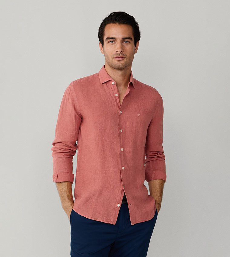 قميص لينن بكم طويل 