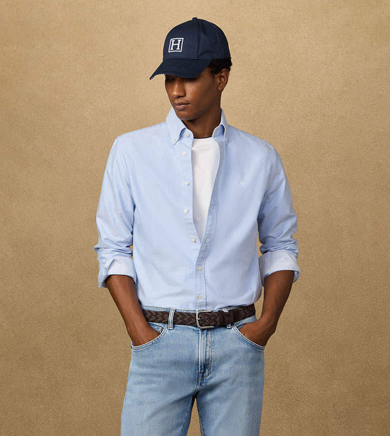 Solid Button-Down Collar Oxford Shirt