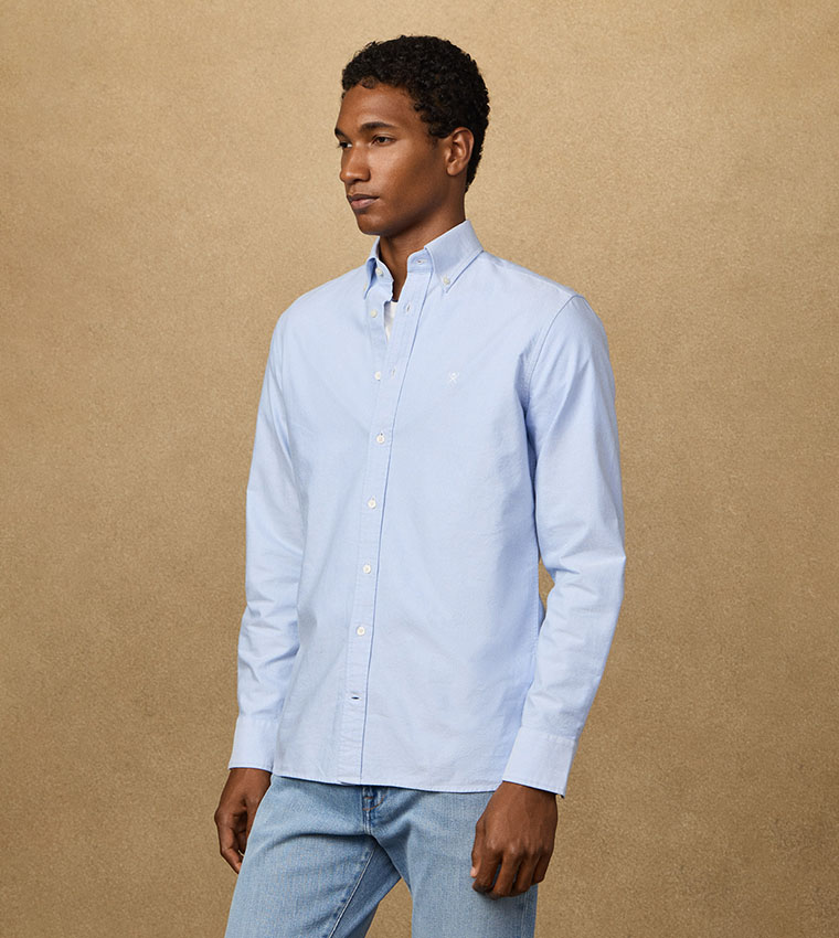 Solid Button-Down Collar Oxford Shirt