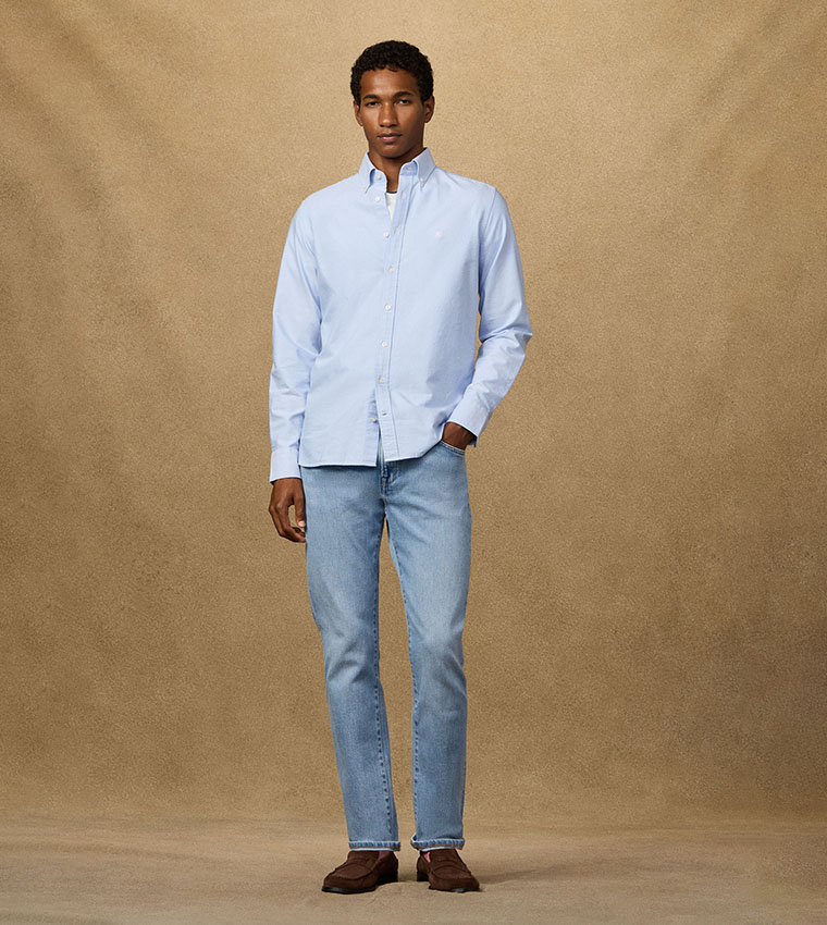 Solid Button-Down Collar Oxford Shirt