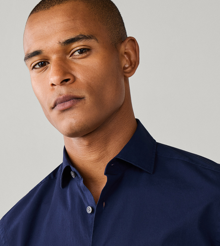 Solid Cut-Away Collar Long Sleeves Shirt