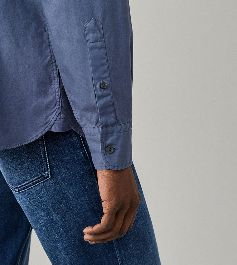Solid Button-Down Collar Long Sleeves Shirt