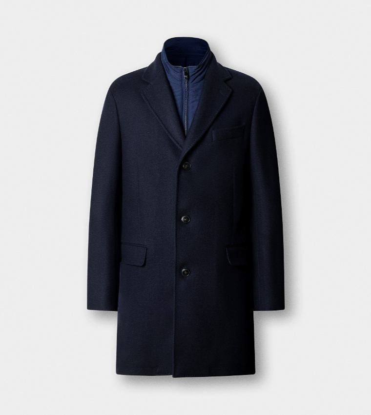 Solid Single-Breasted Bib Insert Overcoat