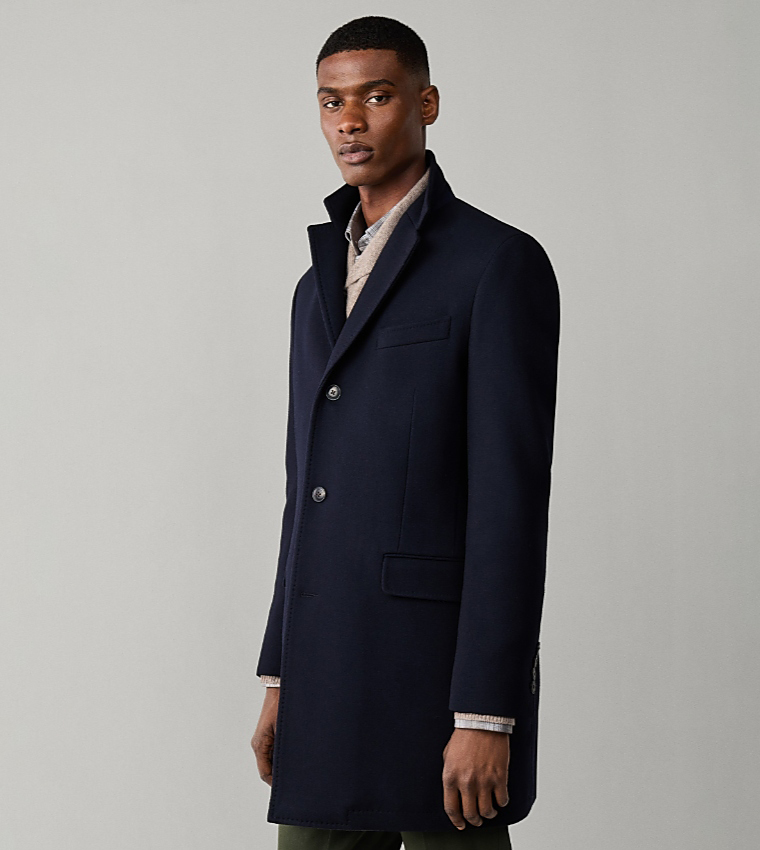 Solid Single-Breasted Bib Insert Overcoat