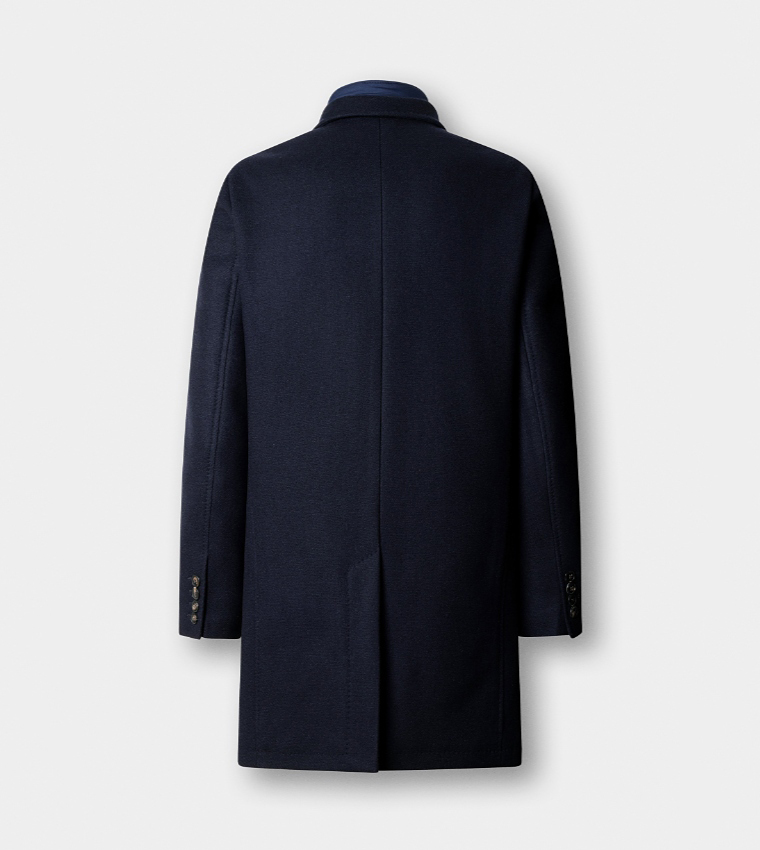 Solid Single-Breasted Bib Insert Overcoat